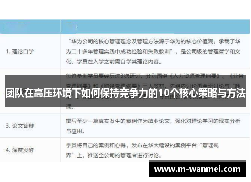 团队在高压环境下如何保持竞争力的10个核心策略与方法